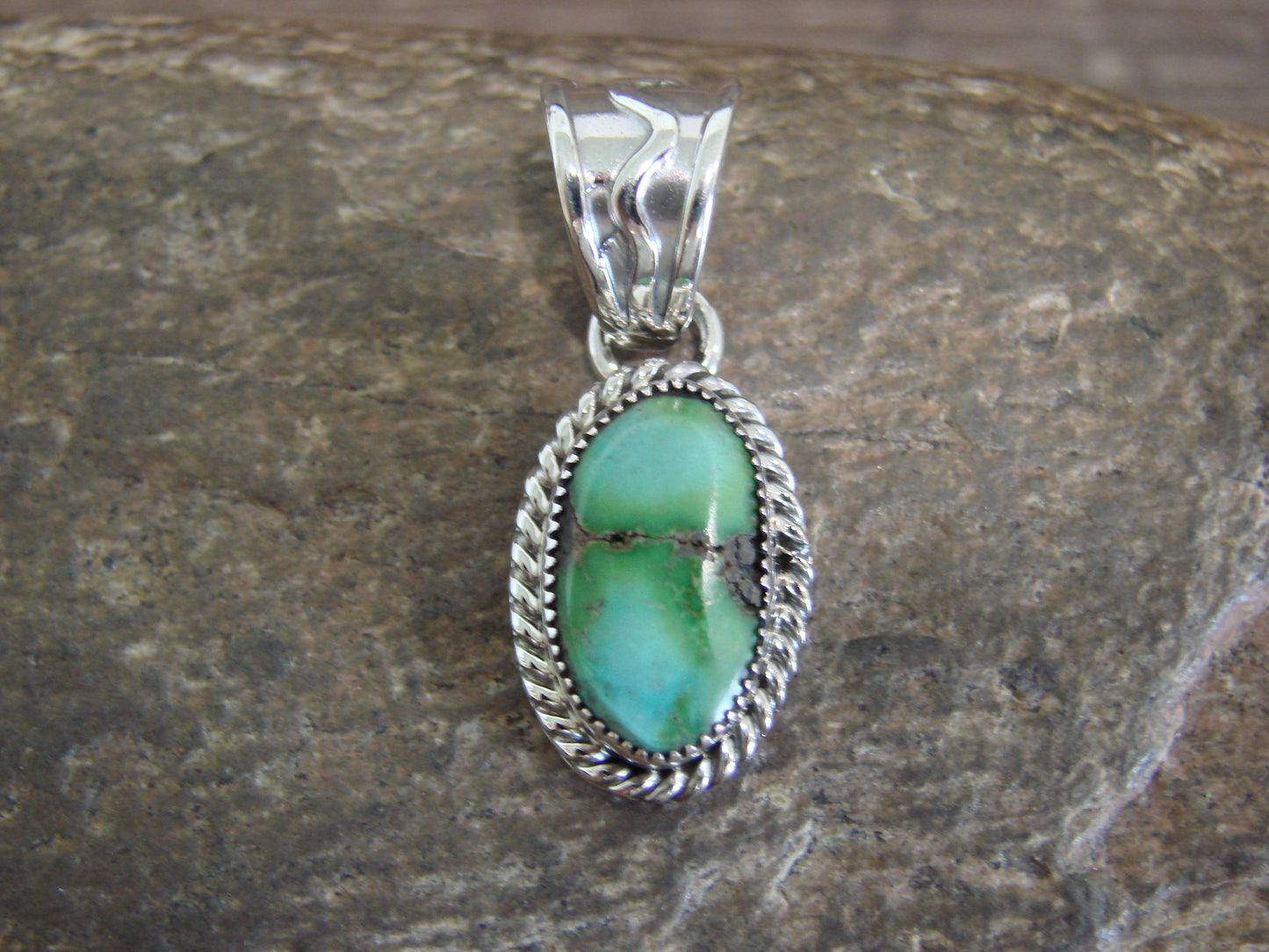 Native American Sterling Silver & Sonoran Turquoise Pendant Signed Begay