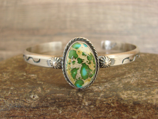 Native American Sterling Silver & Sonoran Turquoise Bracelet Signed SY