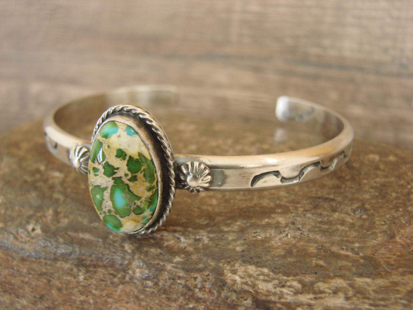 Native American Sterling Silver & Sonoran Turquoise Bracelet Signed SY