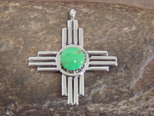 Native American Sterling Silver & Gaspeite Zia Symbol Pendant - Yazzie