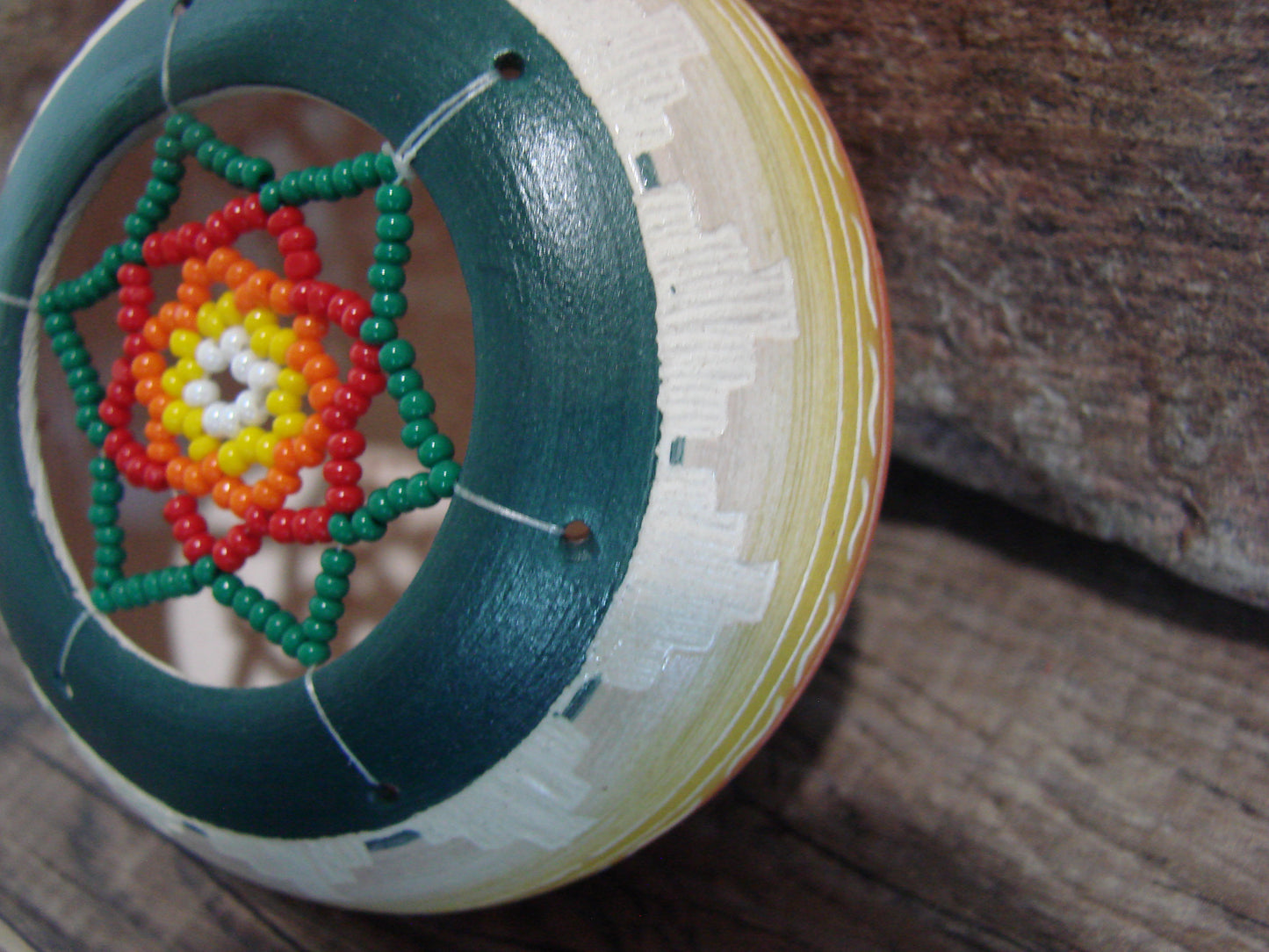 Native American Hand Etched Beaded Dream Catcher Ornament - Benally