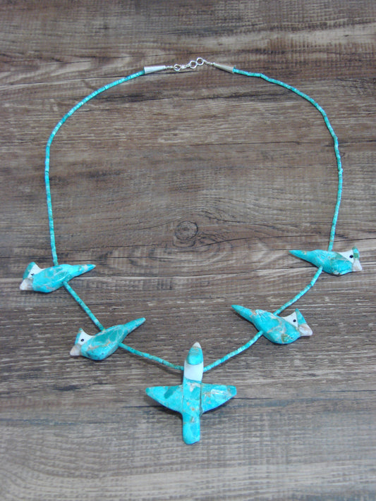 Hand Carved Turquoise Blue Jay Fetish Necklace - Matt Mitchell