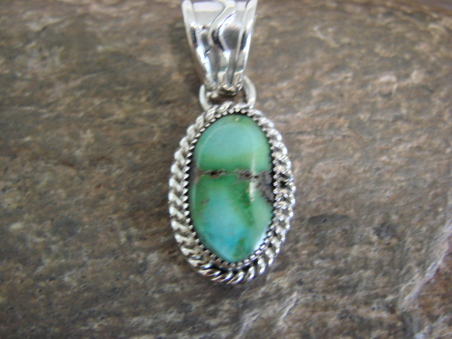 Native American Sterling Silver & Sonoran Turquoise Pendant Signed Begay