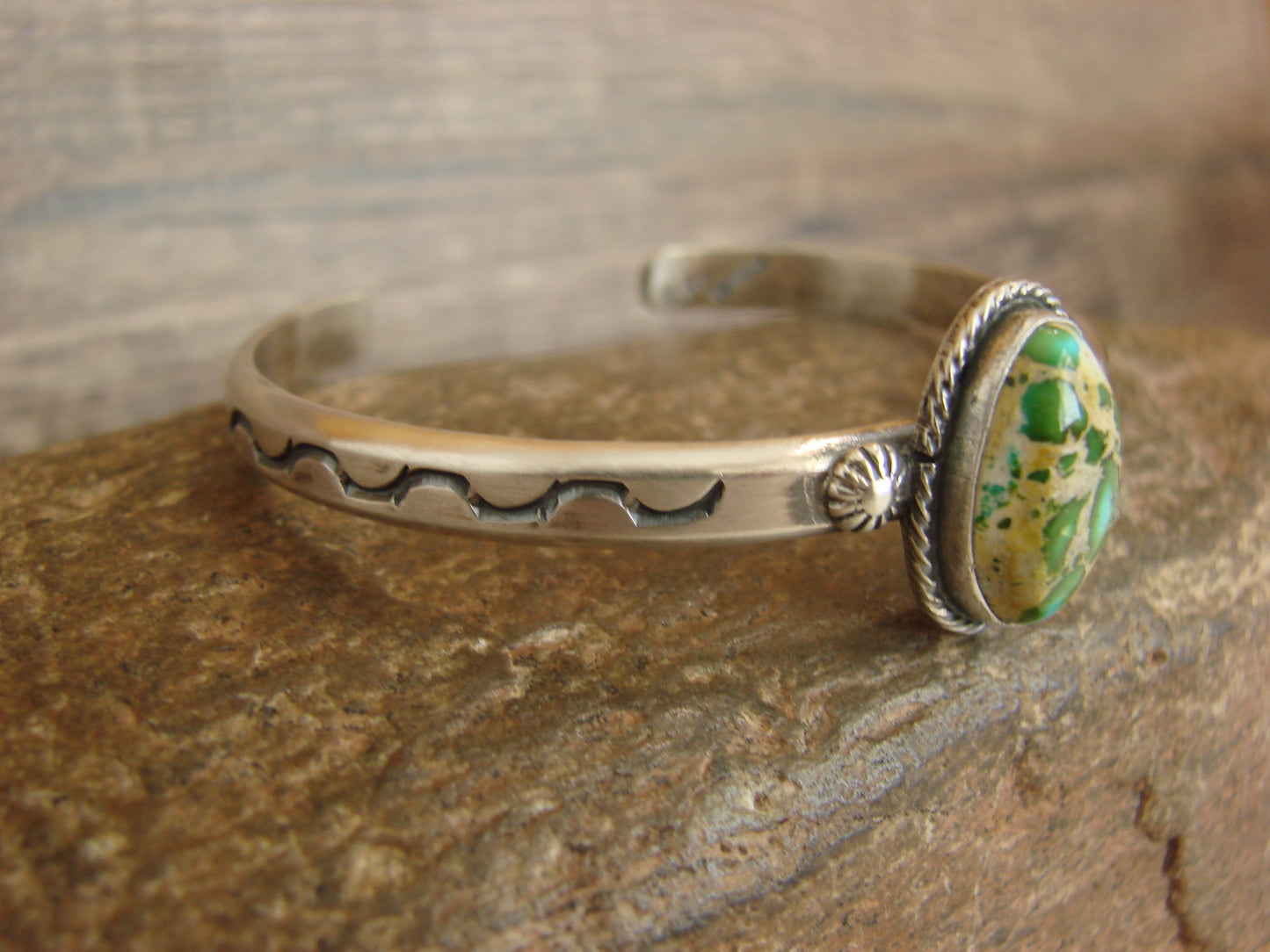 Native American Sterling Silver & Sonoran Turquoise Bracelet Signed SY