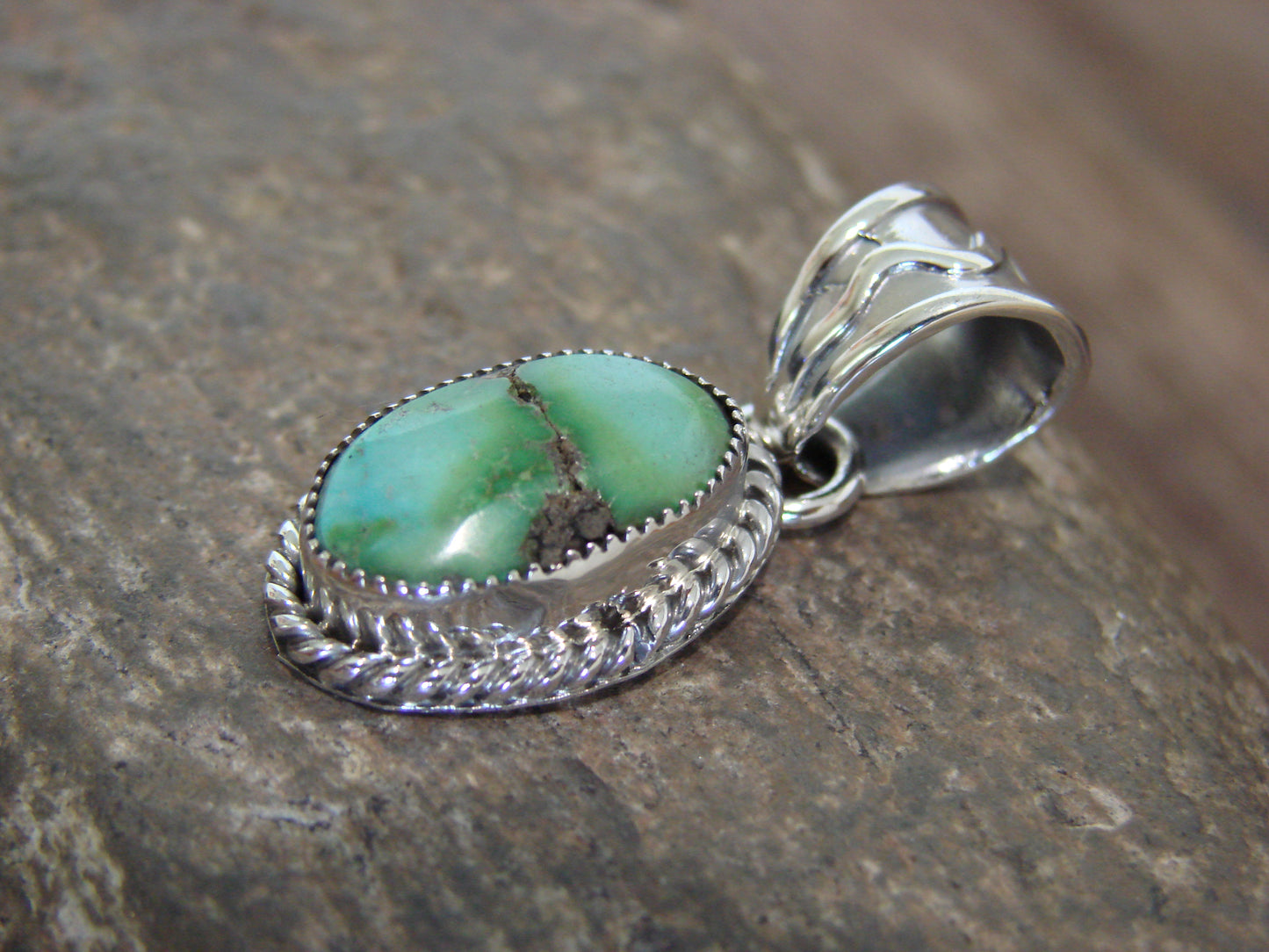 Native American Sterling Silver & Sonoran Turquoise Pendant Signed Begay
