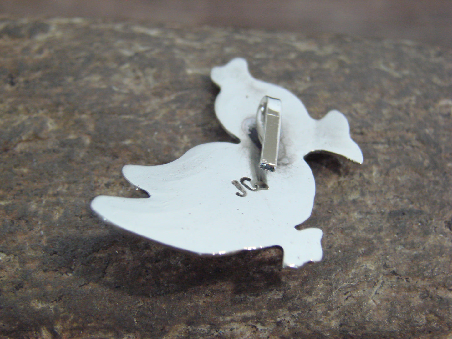 Native American Nickel Silver & Coral Duck Pendant - Cleveland