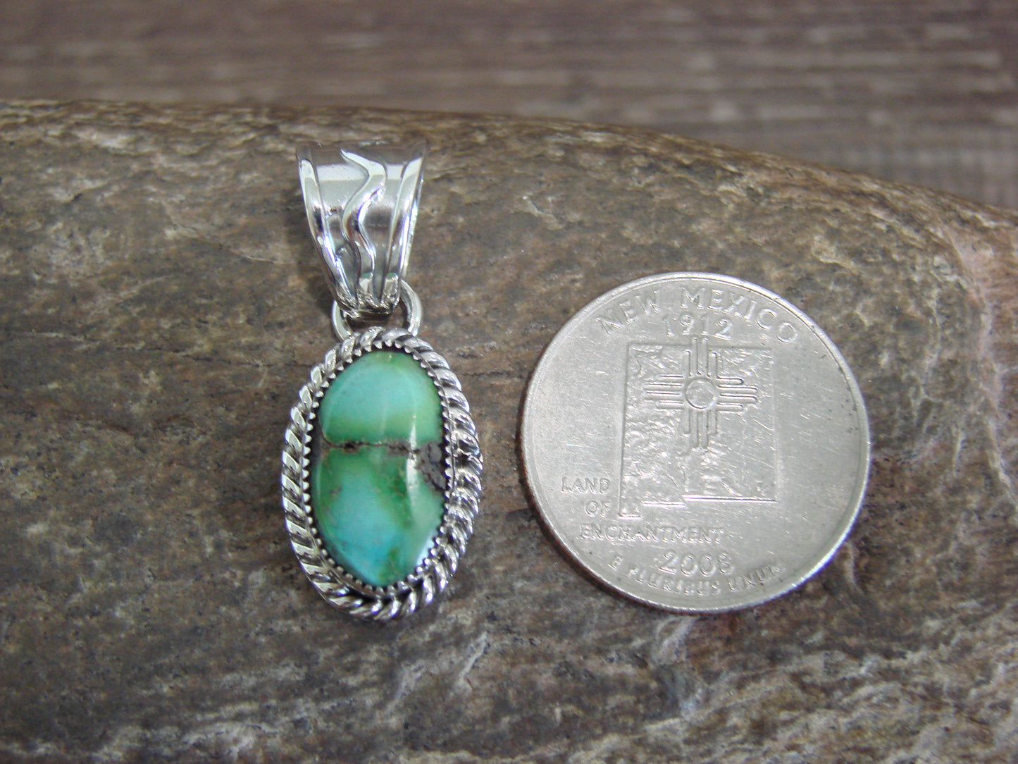 Native American Sterling Silver & Sonoran Turquoise Pendant Signed Begay