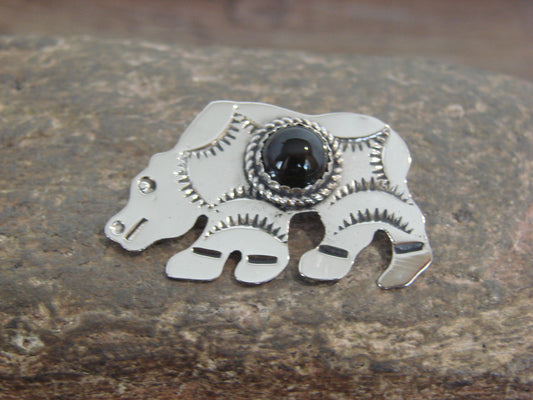 Native American Nickel Silver & Onyx Bear Pendant - Cleveland