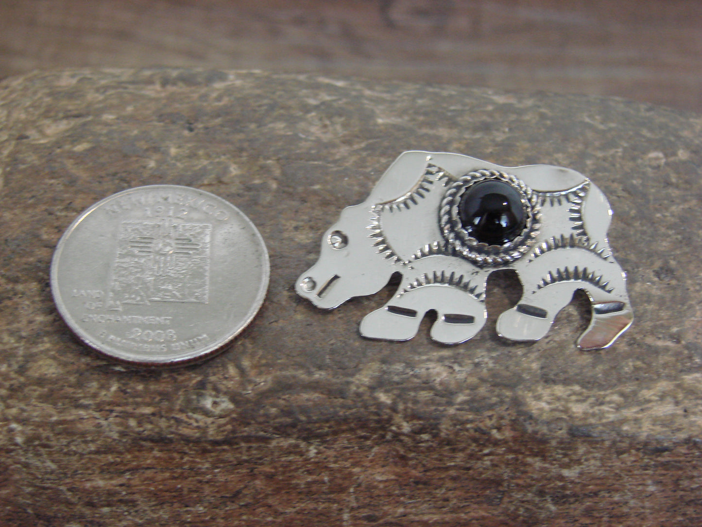 Native American Nickel Silver & Onyx Bear Pendant - Cleveland