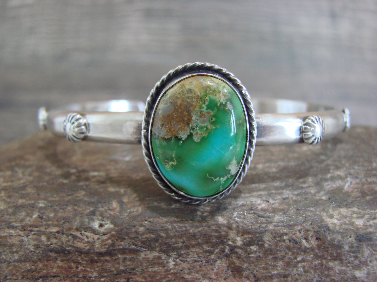 Native American Sterling Silver & Sonoran Turquoise Bracelet Signed SY
