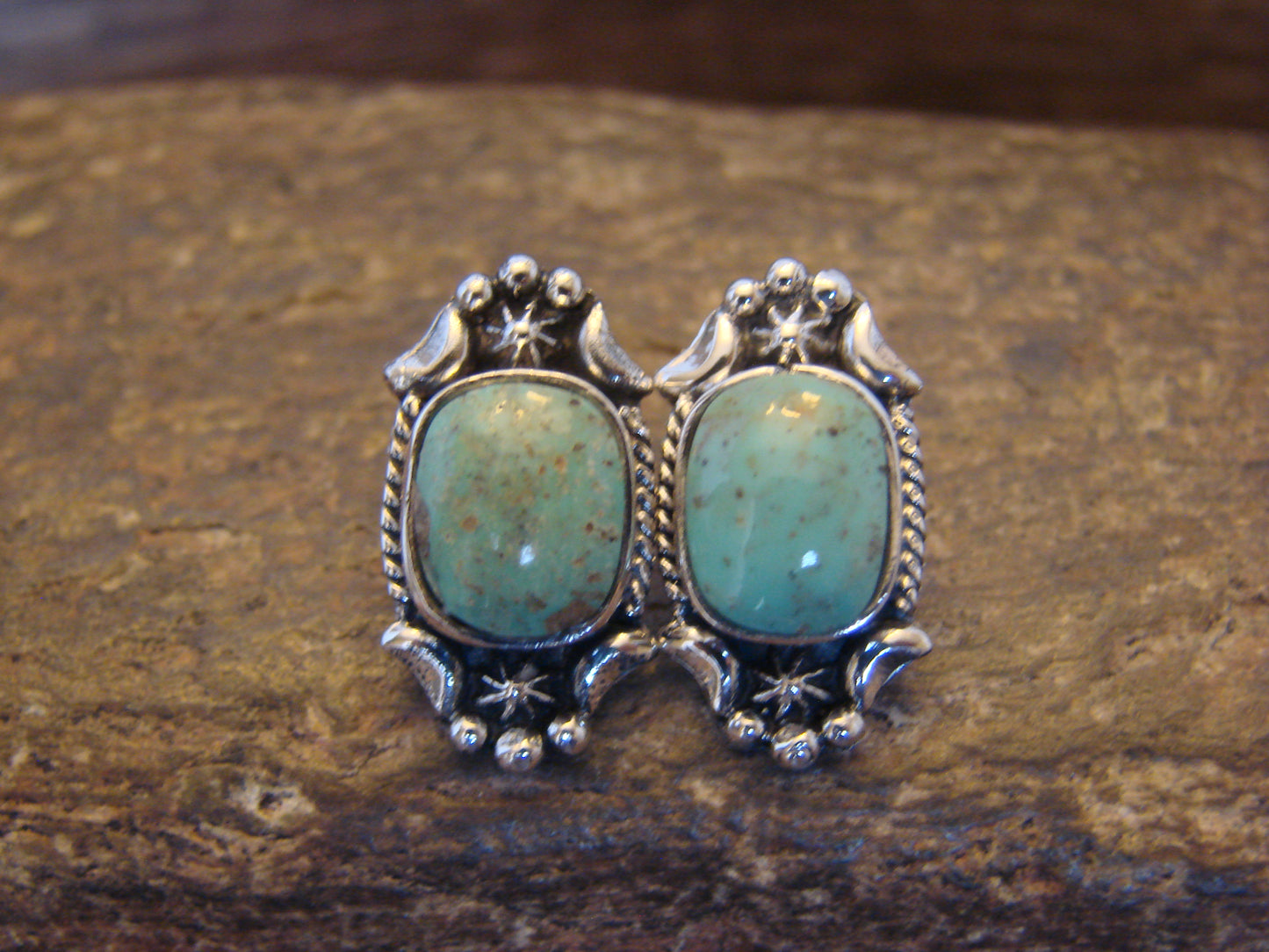 Native American Sterling Silver Sonoran Turquoise Post Earrings by McCarthy