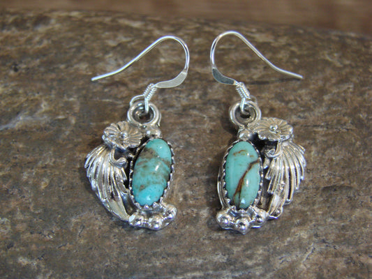 Native American Sterling Silver Turquoise Floral Earrings Dinetso