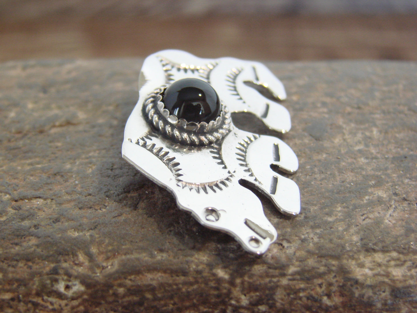 Native American Nickel Silver & Onyx Bear Pendant - Cleveland