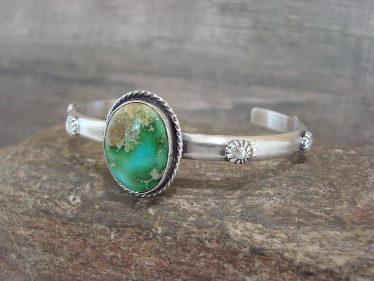 Native American Sterling Silver & Sonoran Turquoise Bracelet Signed SY