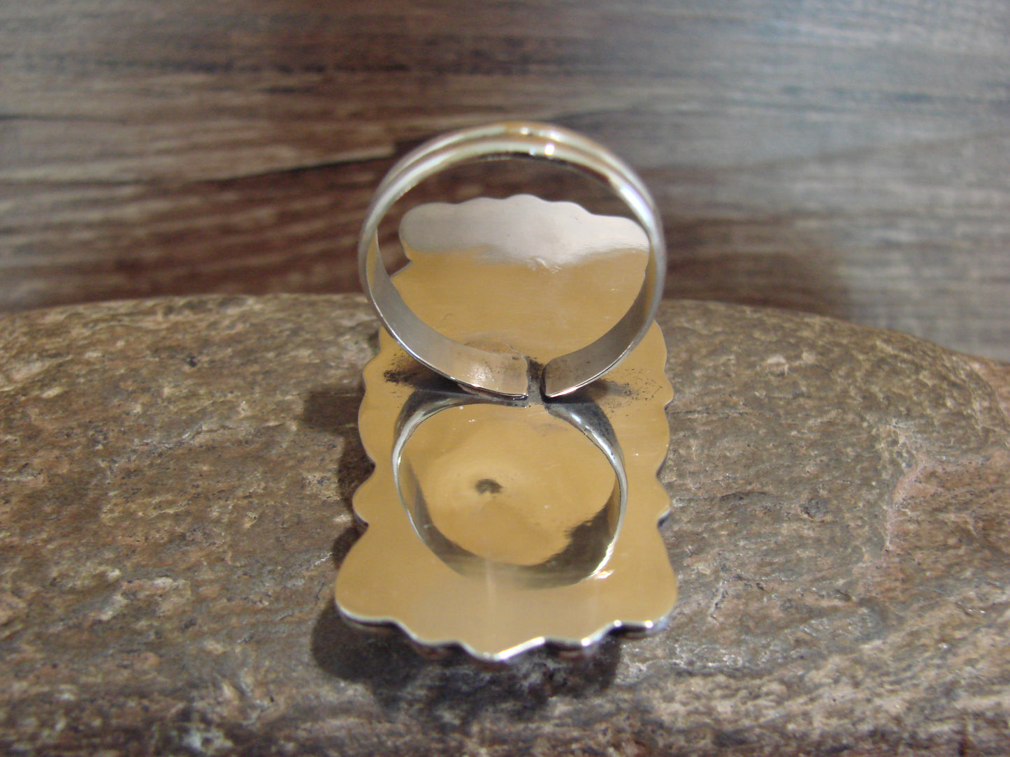 Native American Nickel Silver & Turquoise Adjustable Ring by Cleveland - Size 8 - 10