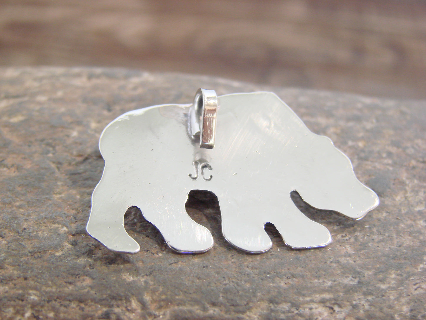 Native American Nickel Silver & Onyx Bear Pendant - Cleveland