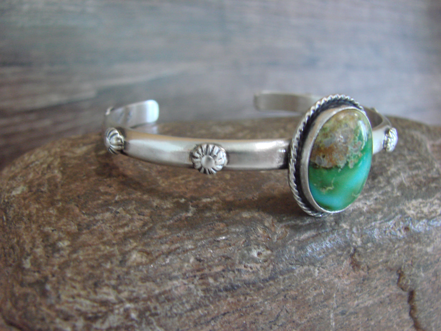 Native American Sterling Silver & Sonoran Turquoise Bracelet Signed SY