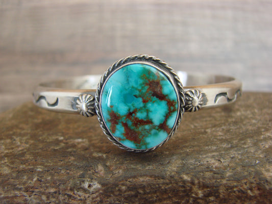 Native American Sterling Silver & Sonoran Turquoise Bracelet Signed SY