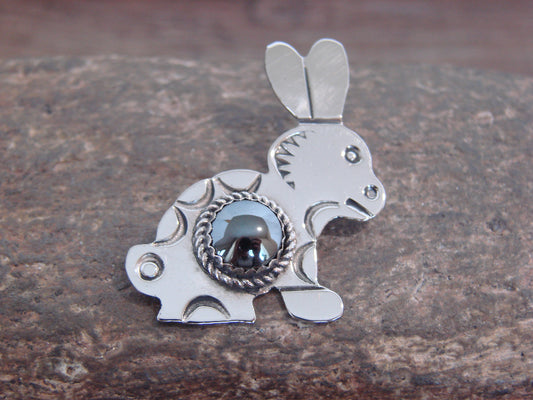 Native American Nickel Silver & Hematite Rabbit Pendant - Cleveland