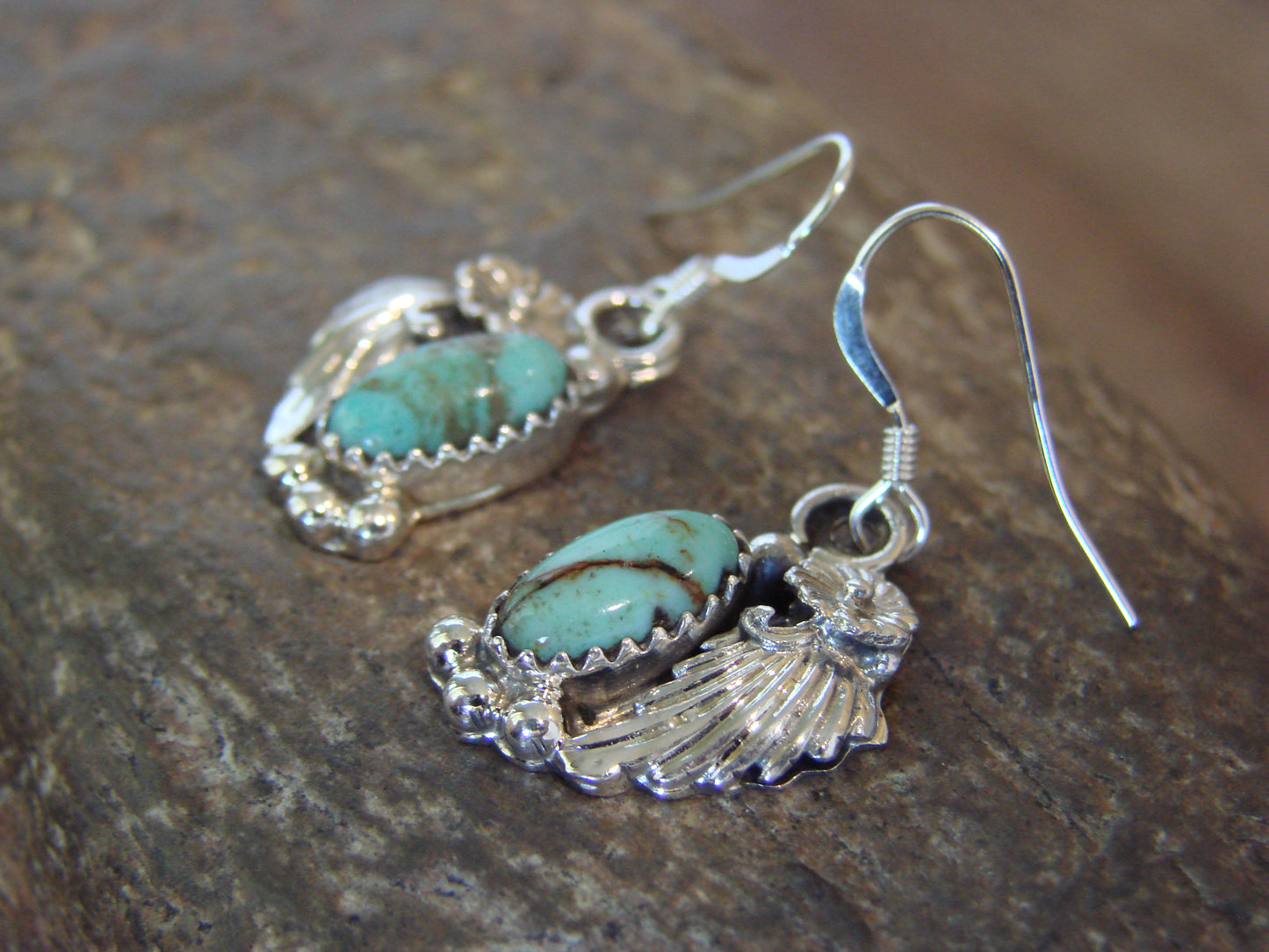 Native American Sterling Silver Turquoise Floral Earrings Dinetso