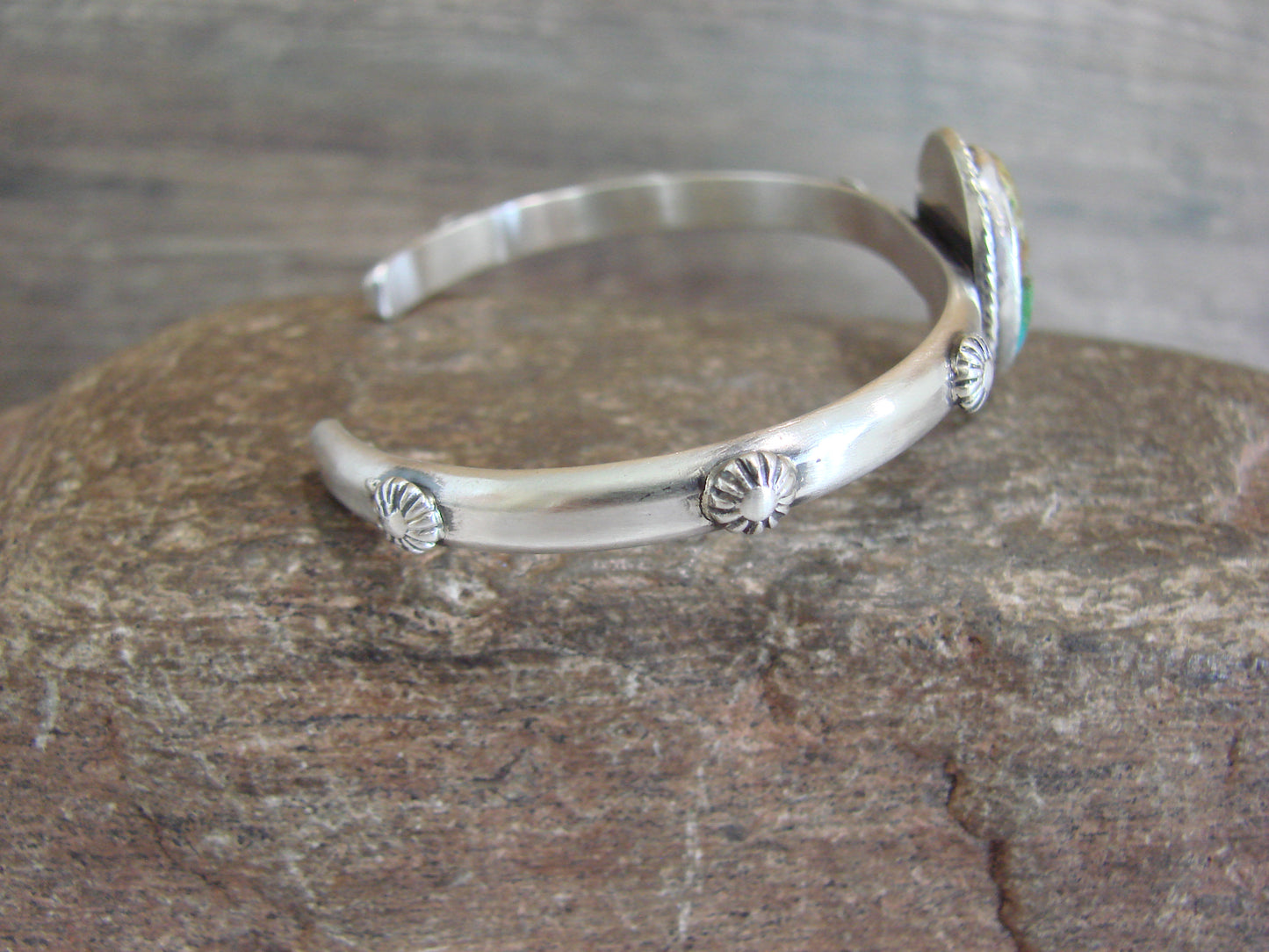 Native American Sterling Silver & Sonoran Turquoise Bracelet Signed SY