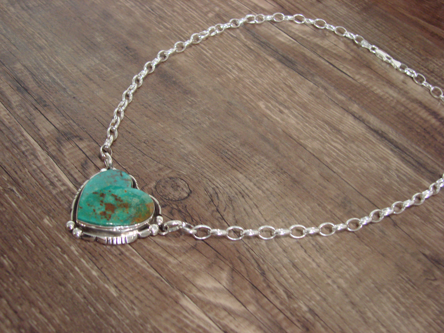Native American 19" Sterling Silver & Turquoise Heart Link Necklace by Begay