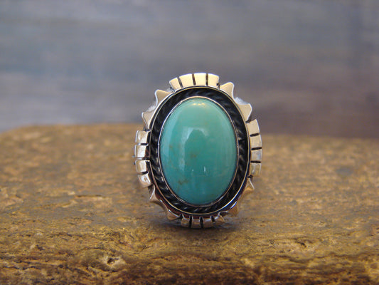 Native American Sterling Silver & Turquoise Shadow Box Ring - Begay - Size 6.5