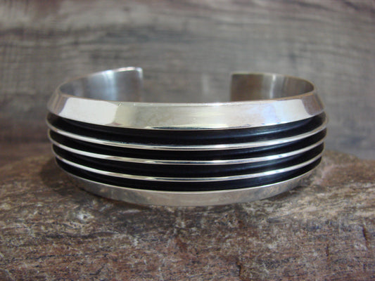 Native American Navajo Indian 3/4" Sterling Silver Ribbed Bracelet by Hawk