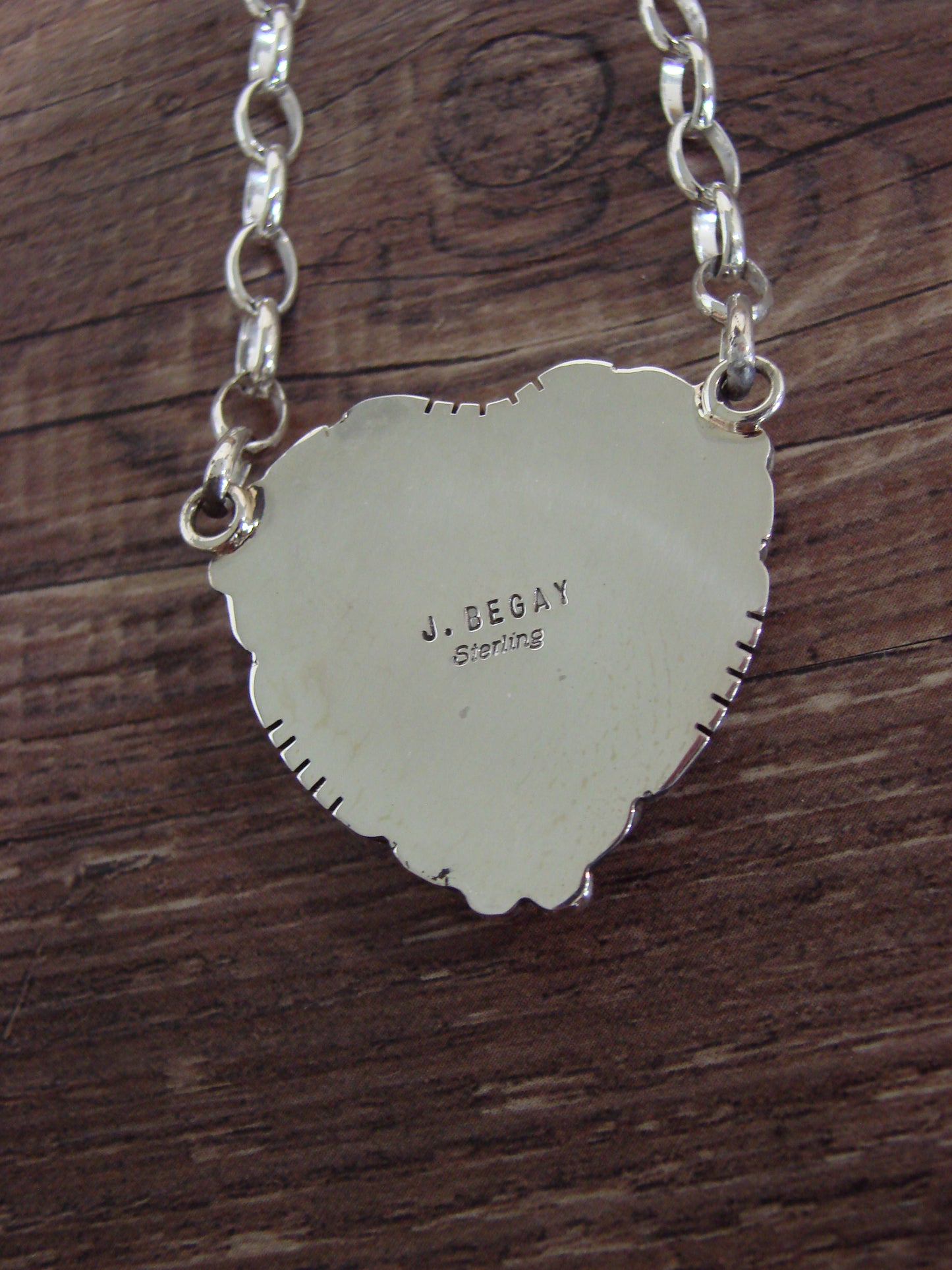Native American 19" Sterling Silver & Turquoise Heart Link Necklace by Begay