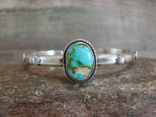Native American Sterling Silver & Sonoran Turquoise Bracelet Signed SY