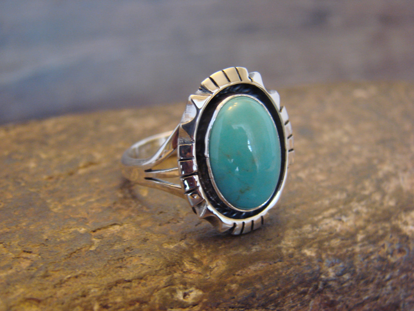 Native American Sterling Silver & Turquoise Shadow Box Ring - Begay - Size 6.5