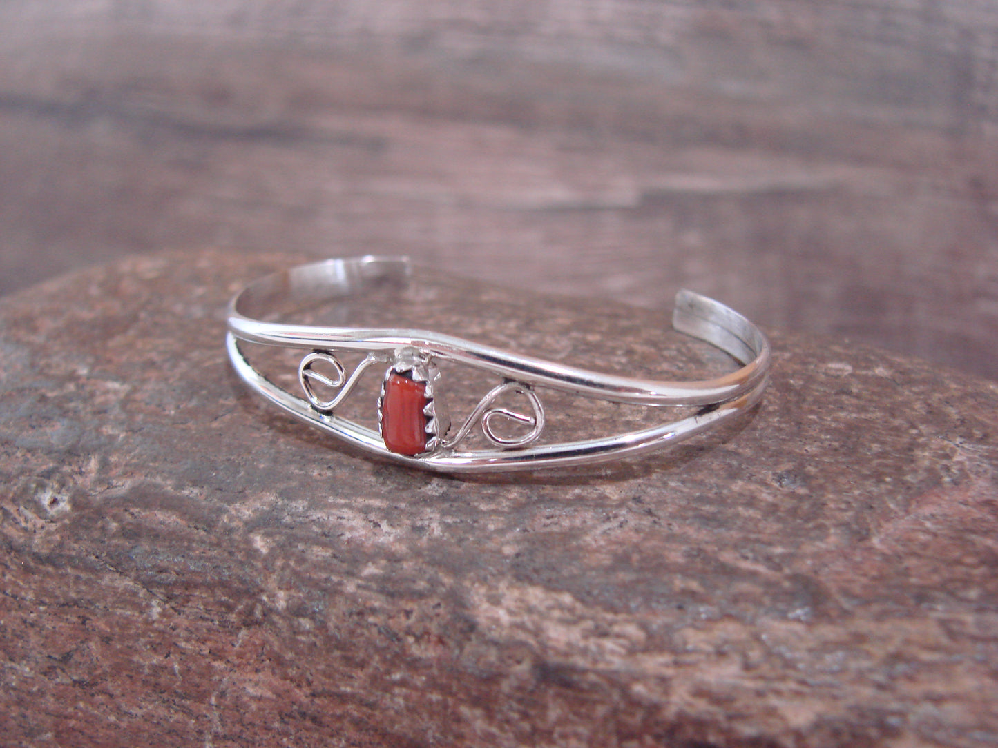 SMALL Navajo Baby / Child Sterling Silver Coral Bracelet by Lincoln