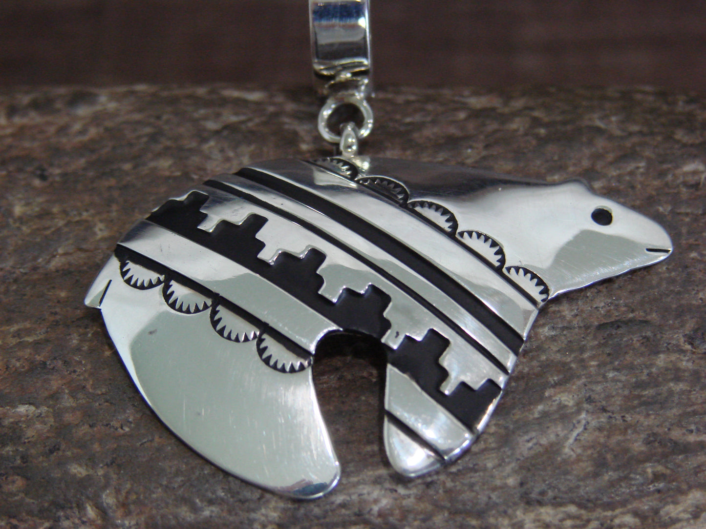 Native American Sterling Silver Bear Pendant Signed Singer