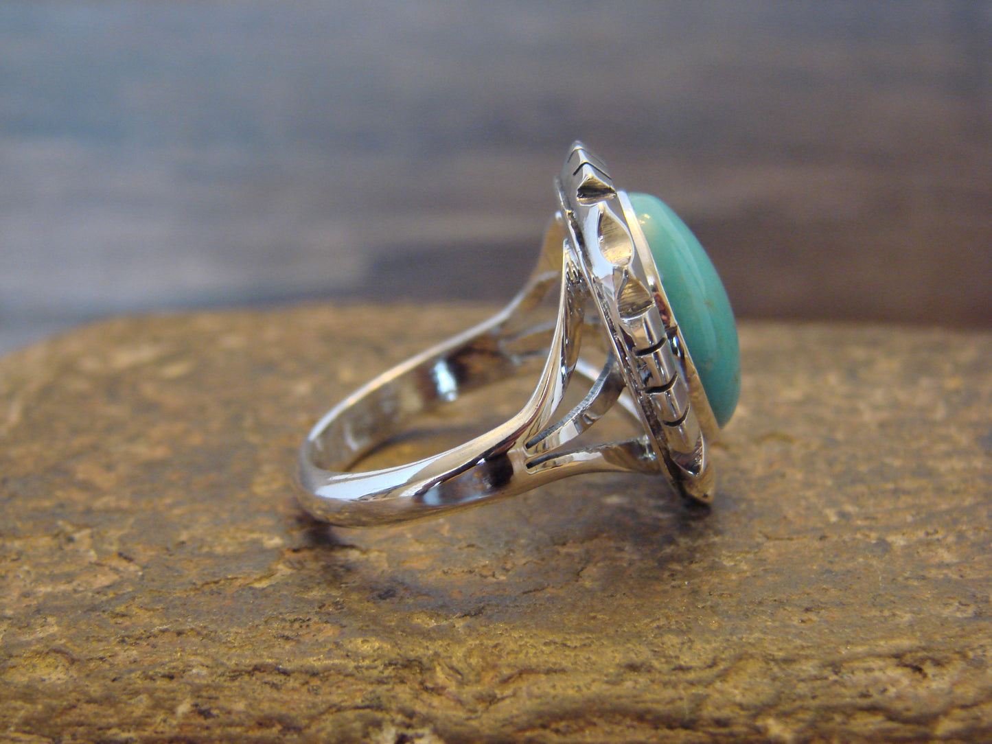 Native American Sterling Silver & Turquoise Shadow Box Ring - Begay - Size 6.5