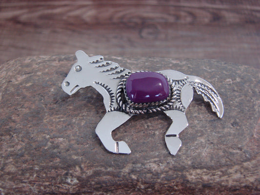 Native American Nickel Silver & Purple Spiny Oyster Horse Pendant - Cleveland
