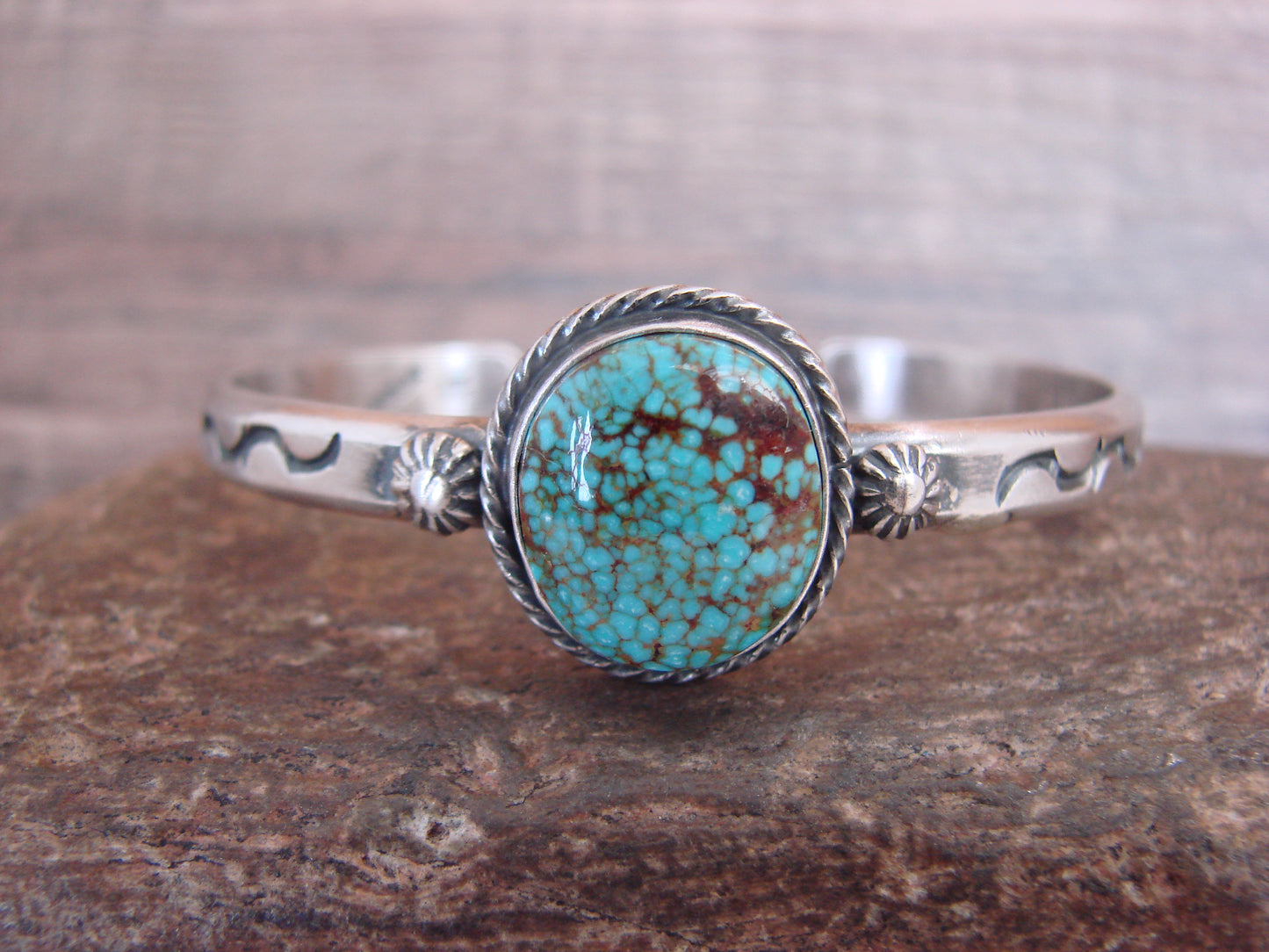 Native American Sterling Silver & Sonoran Turquoise Bracelet Signed SY