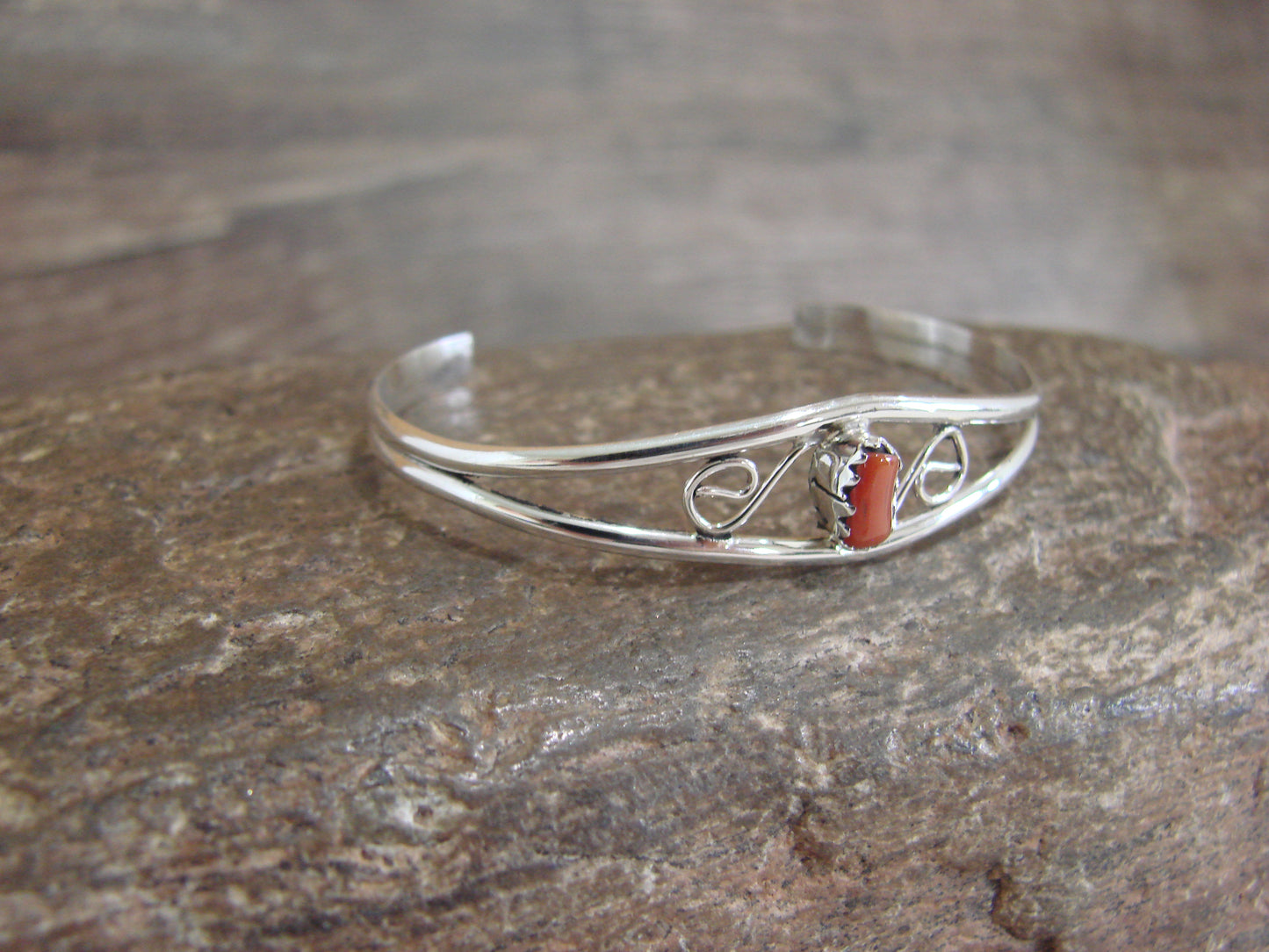 SMALL Navajo Baby / Child Sterling Silver Coral Bracelet by Lincoln