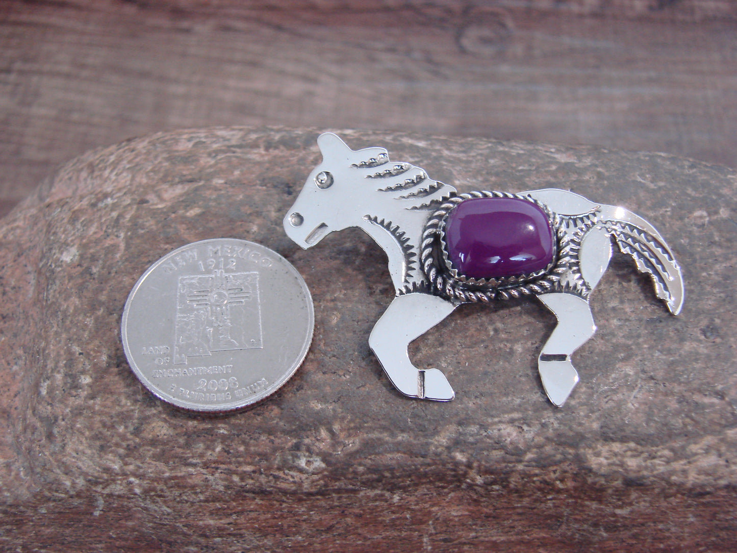 Native American Nickel Silver & Purple Spiny Oyster Horse Pendant - Cleveland