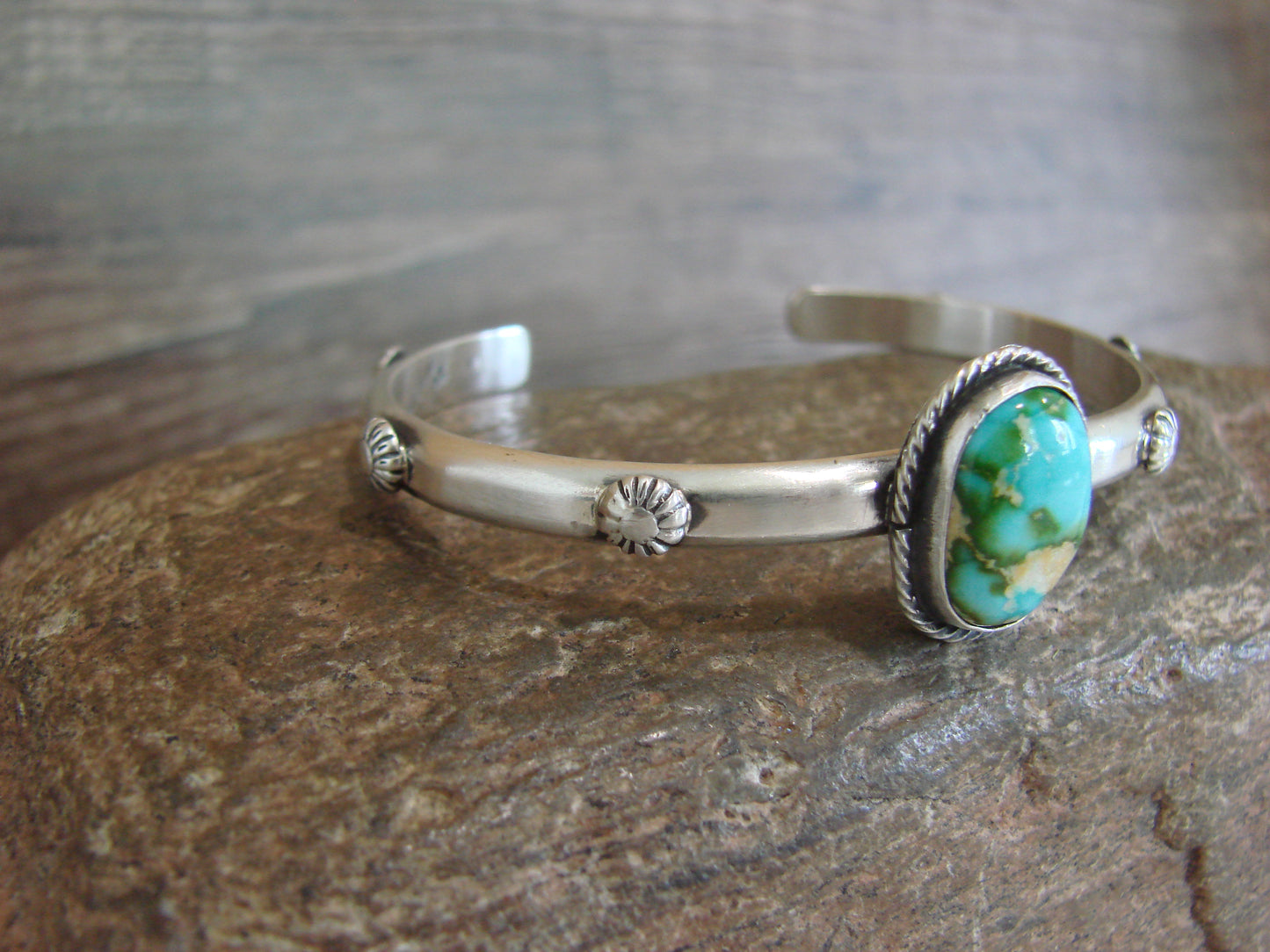 Native American Sterling Silver & Sonoran Turquoise Bracelet Signed SY