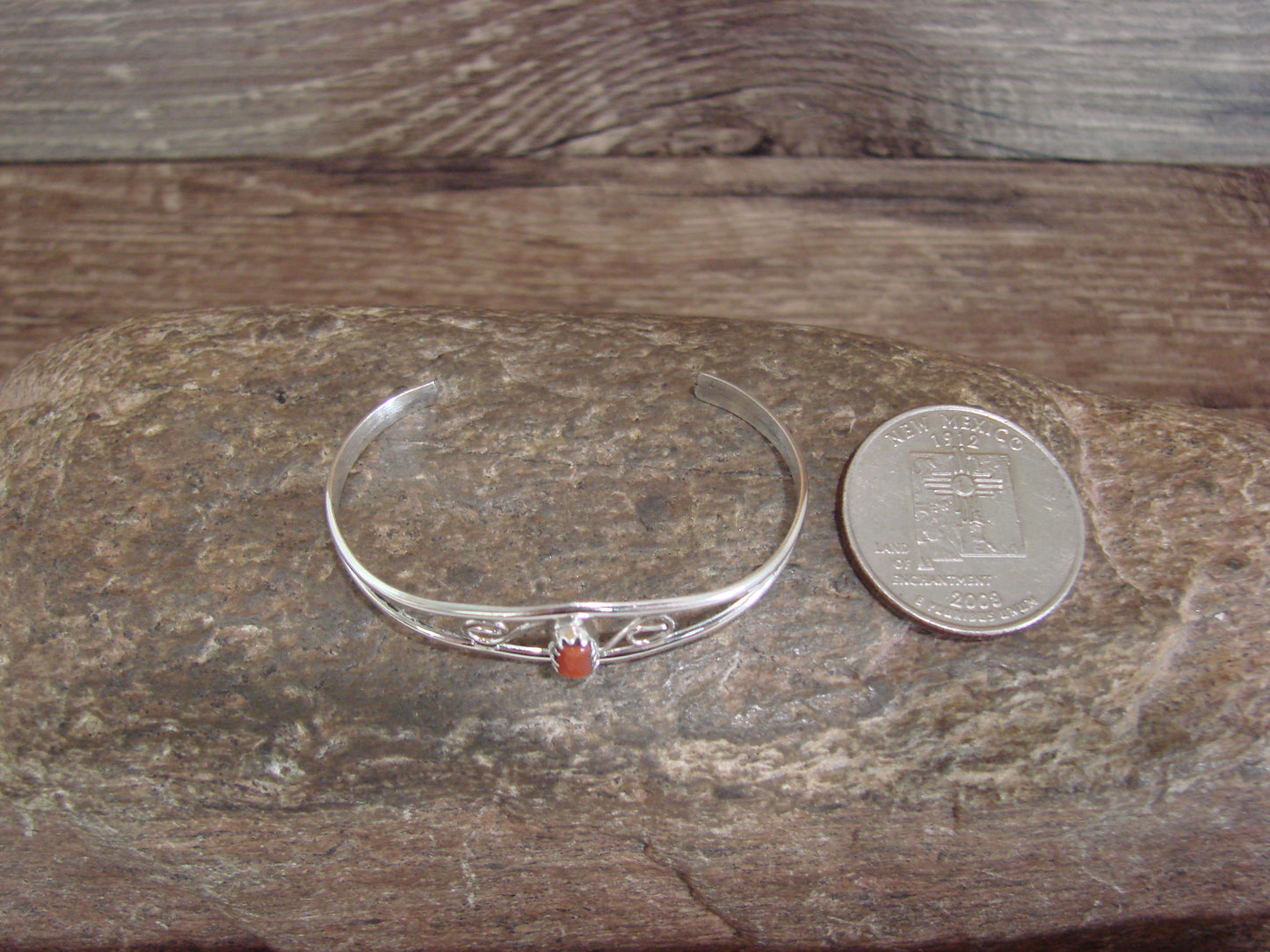 SMALL Navajo Baby / Child Sterling Silver Coral Bracelet by Lincoln
