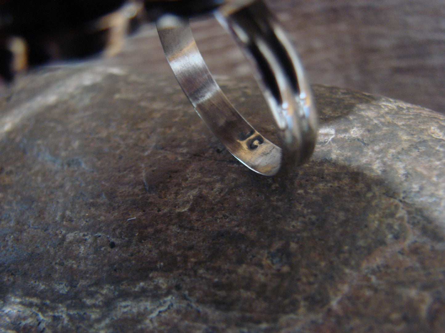 Native American Nickel Silver & Turquoise Adjustable Ring by Cleveland - Size 8 - 10