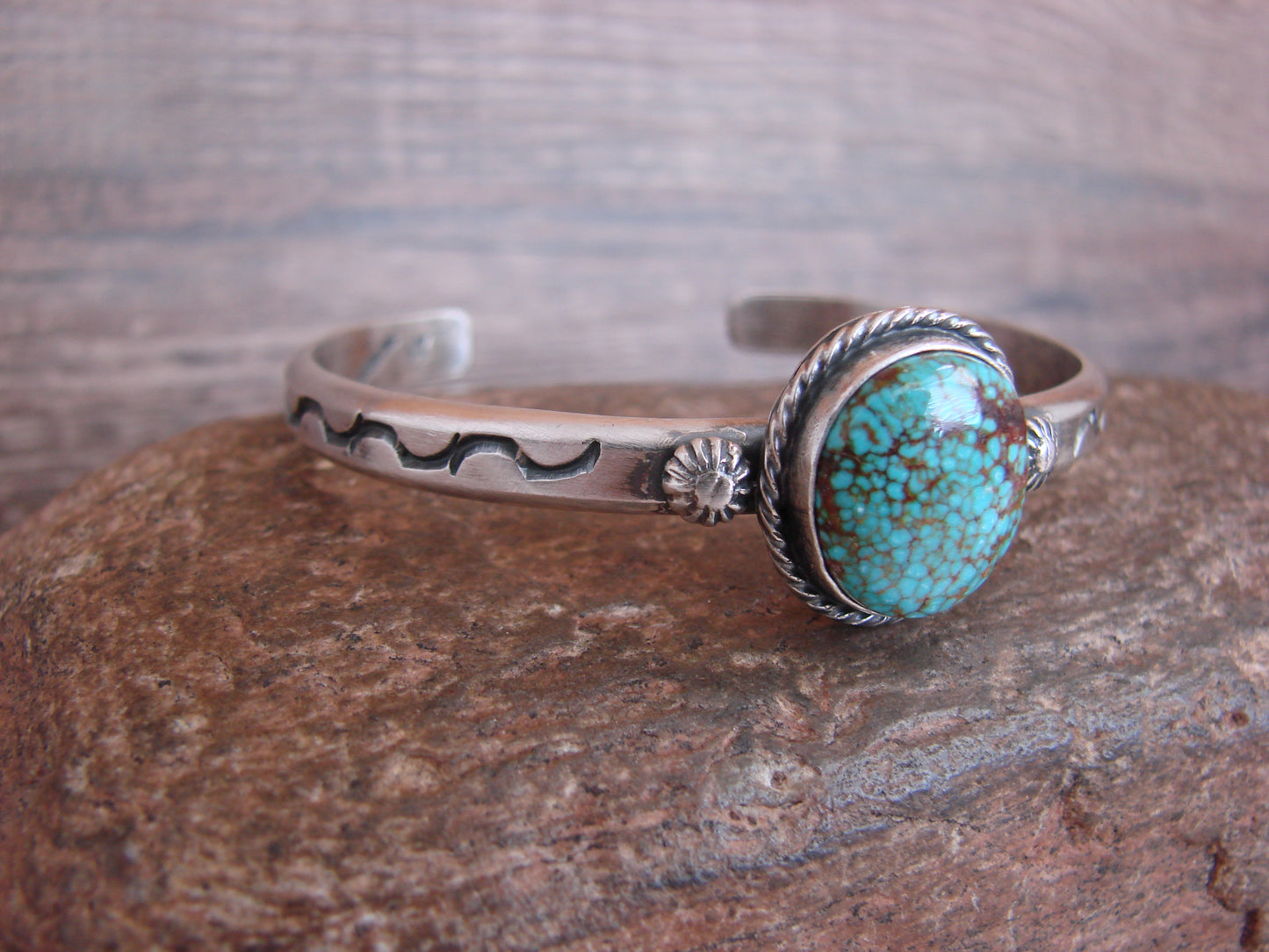 Native American Sterling Silver & Sonoran Turquoise Bracelet Signed SY