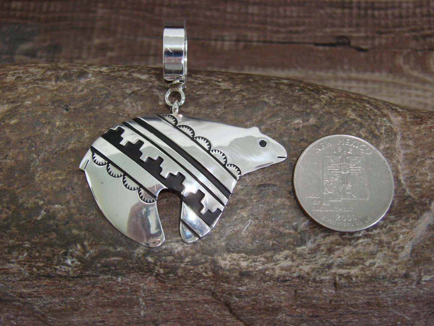 Native American Sterling Silver Bear Pendant Signed Singer