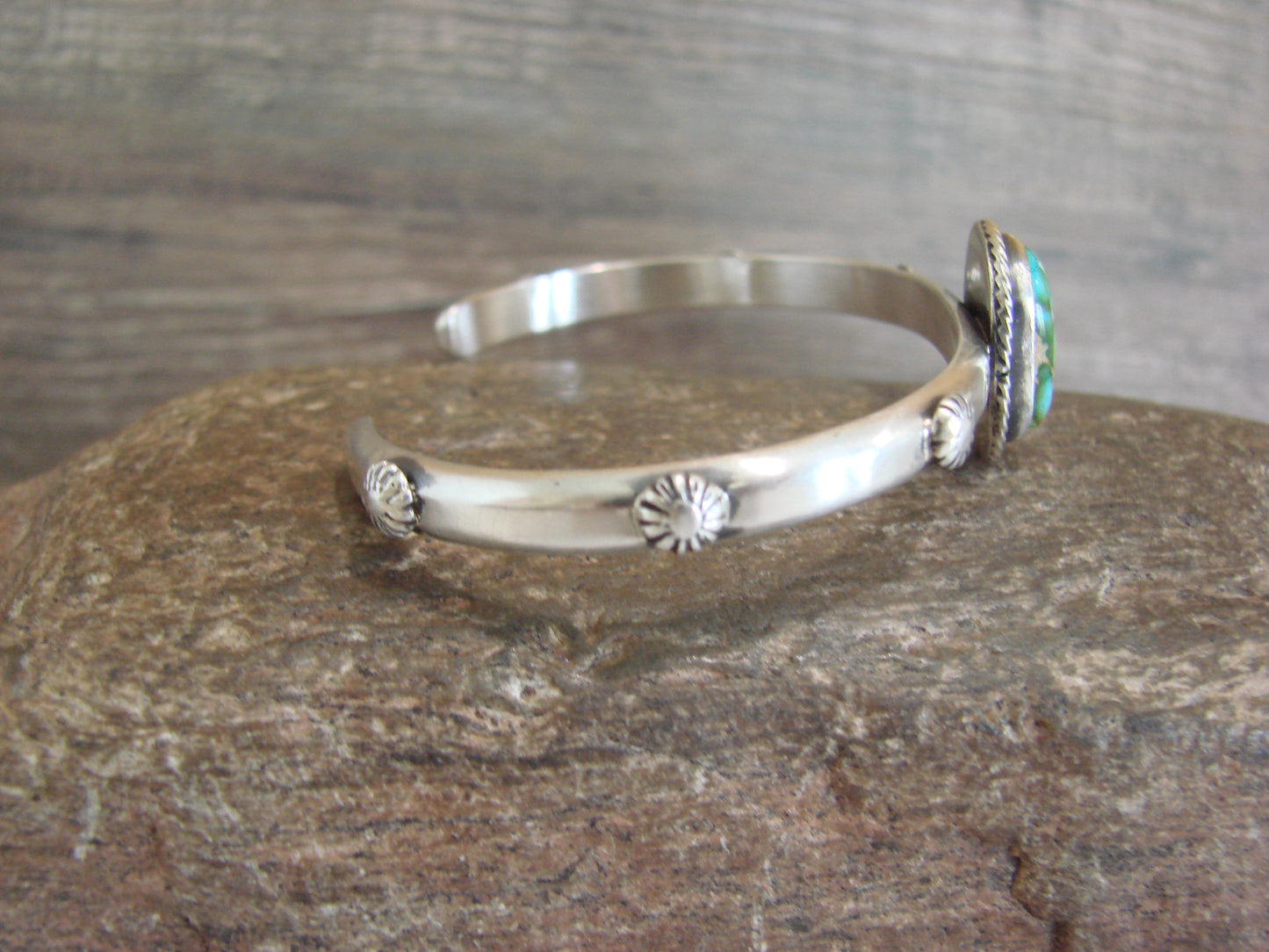 Native American Sterling Silver & Sonoran Turquoise Bracelet Signed SY