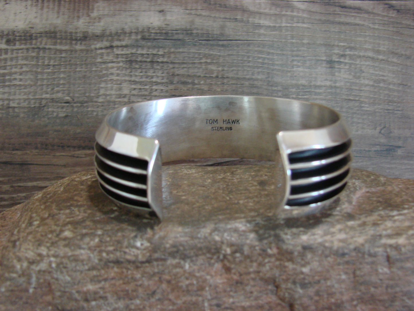Native American Navajo Indian 3/4" Sterling Silver Ribbed Bracelet by Hawk