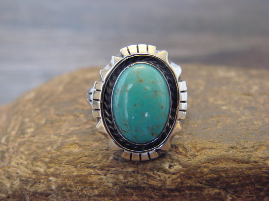 Native American Sterling Silver & Turquoise Shadow Box Ring - Begay - Size 6.5