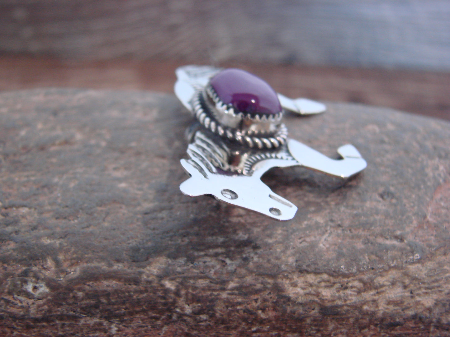 Native American Nickel Silver & Purple Spiny Oyster Horse Pendant - Cleveland