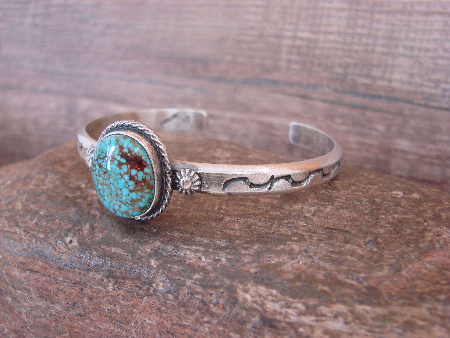 Native American Sterling Silver & Sonoran Turquoise Bracelet Signed SY