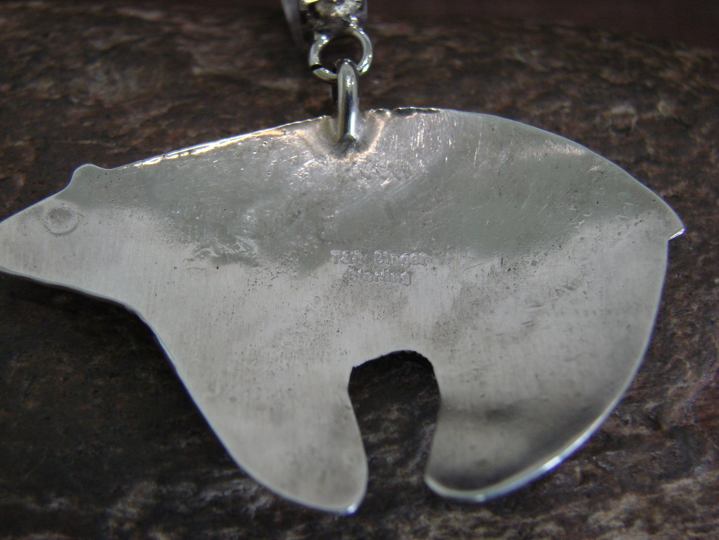 Native American Sterling Silver Bear Pendant Signed Singer