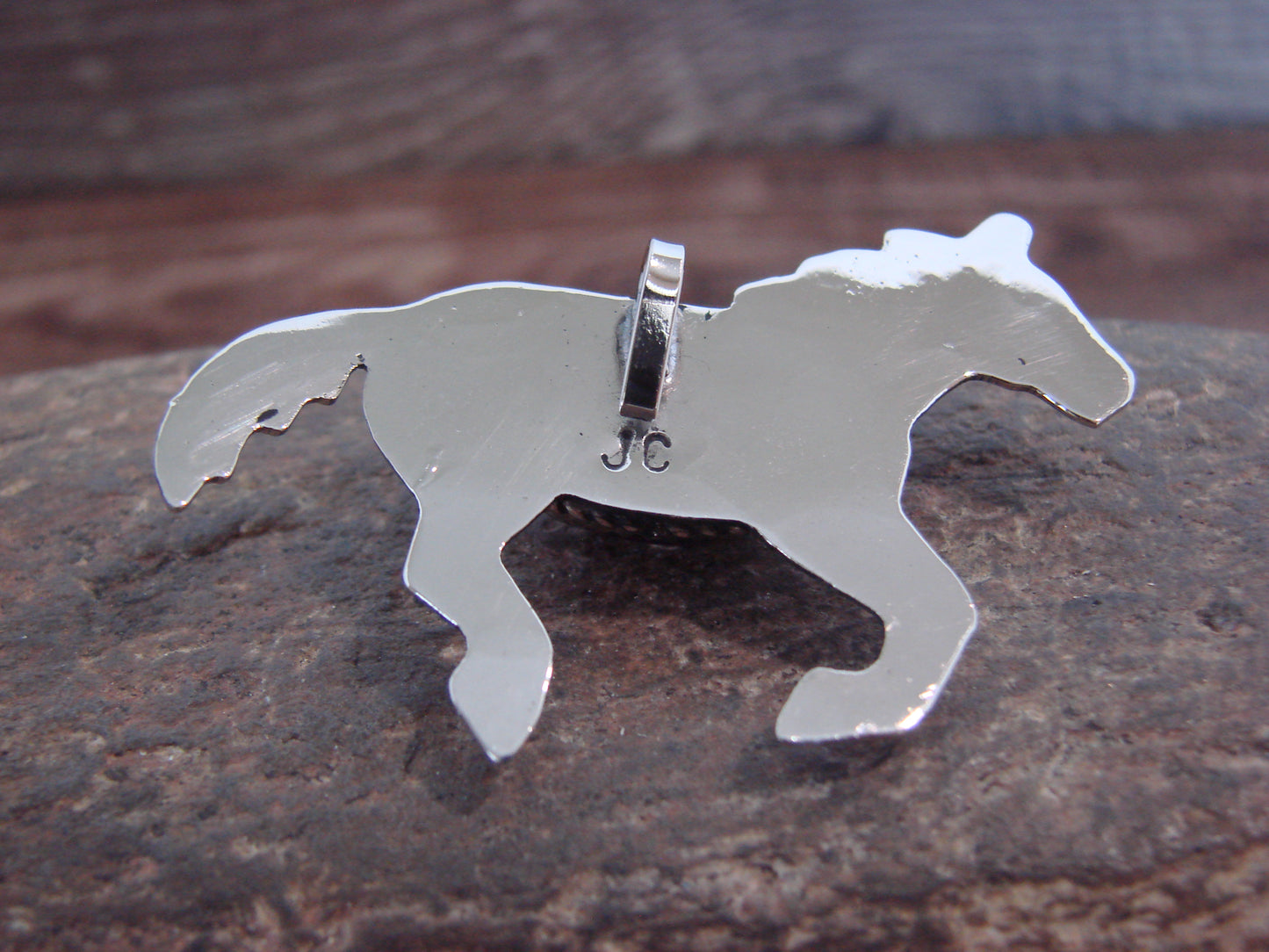 Native American Nickel Silver & Purple Spiny Oyster Horse Pendant - Cleveland